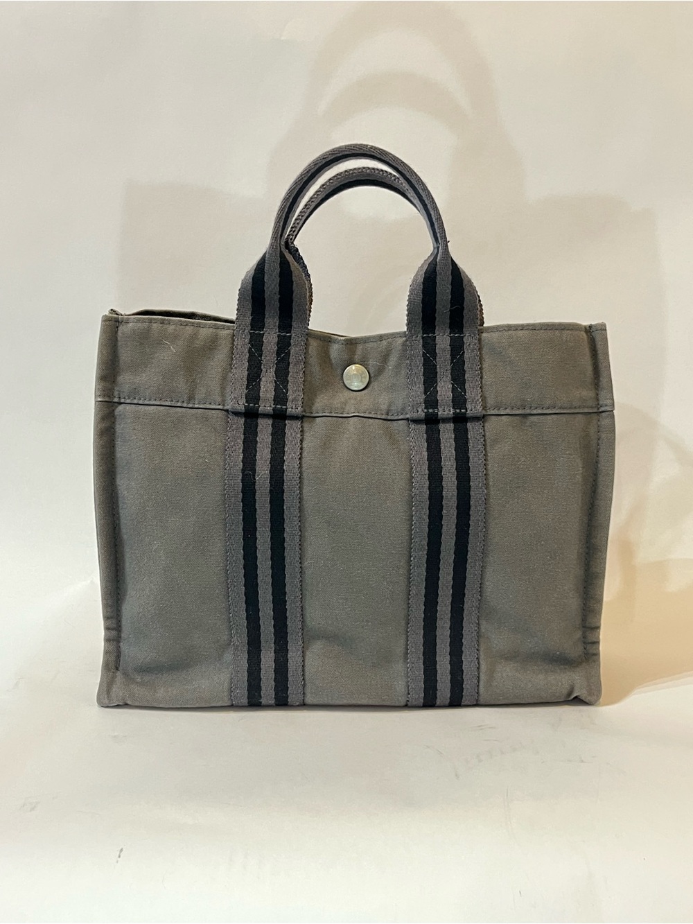 Hermès Fourre Tout MM Grey Black Stripe Canvas Tote Bag 🇫🇷
